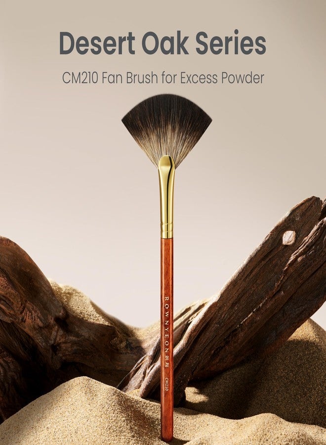 ROWNYEON Desert Oak Series Fan Brush for Painting Makeup & Excess Powder - Soft Raccoon Hair & Bubinga Handle Makeup Brushes, Curved Fan Brushes for Highlighting & Contouring (CM210) - Image 2