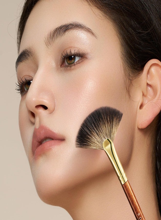 ROWNYEON Desert Oak Series Fan Brush for Painting Makeup & Excess Powder - Soft Raccoon Hair & Bubinga Handle Makeup Brushes, Curved Fan Brushes for Highlighting & Contouring (CM210) - Image 5