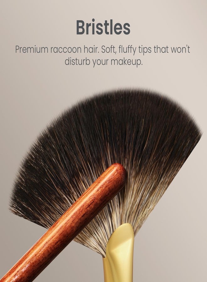 ROWNYEON Desert Oak Series Fan Brush for Painting Makeup & Excess Powder - Soft Raccoon Hair & Bubinga Handle Makeup Brushes, Curved Fan Brushes for Highlighting & Contouring (CM210) - Image 3