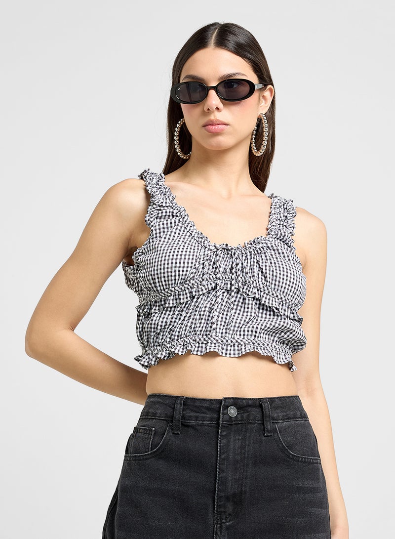 Ginger Ruched Gingham Crop Top - Image 1
