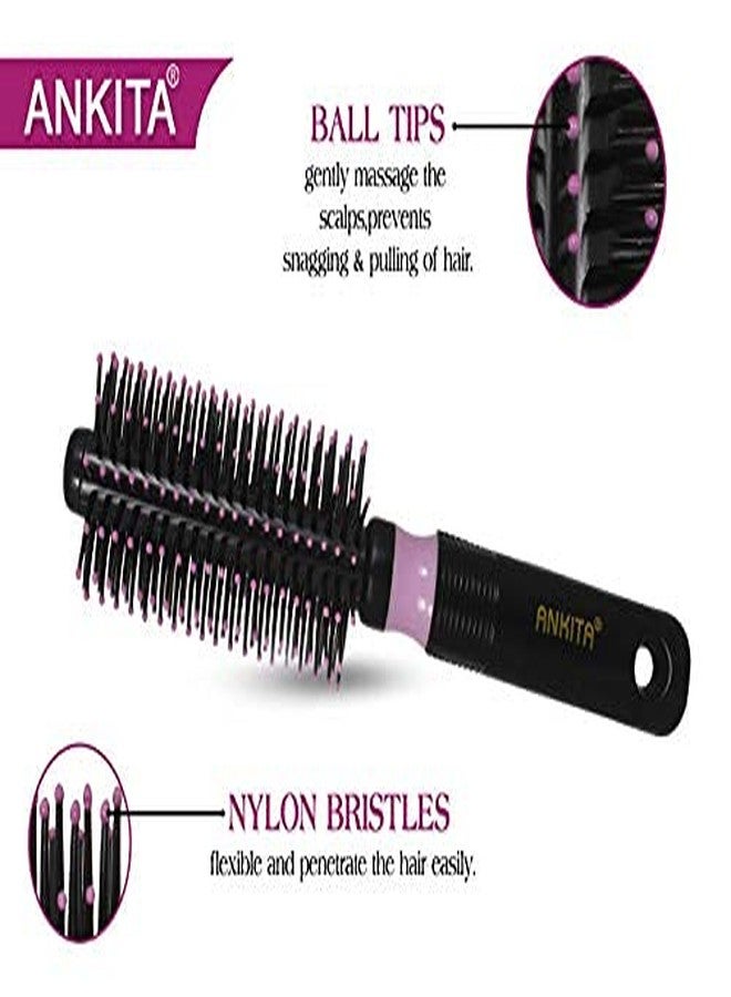 Ankita Round Hair Brush with Nylon Bristle|Hair Brush with Strong and Flexible soft Bristles|For Grooming, Straightening, Smoothing, Detangling Hair, Ideal for Men & Women|Colors May Vary (212) - Image 3