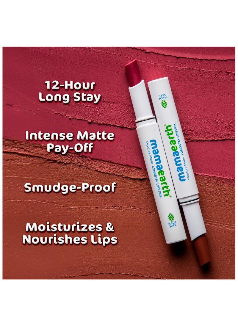 Mama Earth - MAMAEARTH Moisture Matte Longstay Lipstick with Avocado Oil & Vitamin E - 08 Pink Tulip - 2g - Image 1