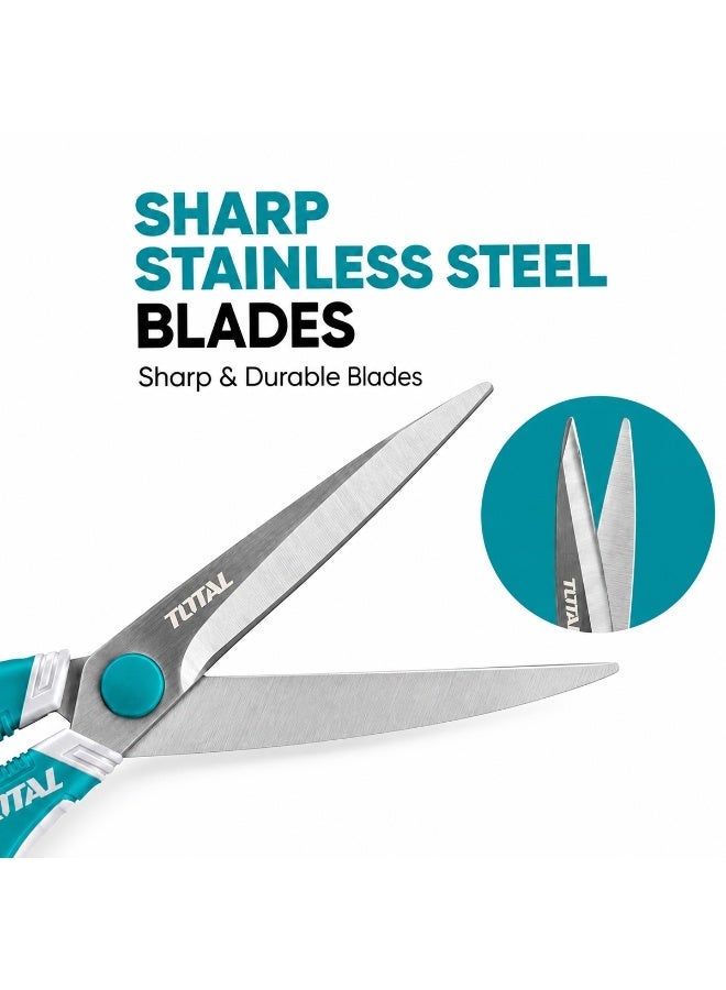 TOTAL 215mm 8.5 Inch Stainless Steel Scissors THSCRS812001, Heavy Duty Multipurpose Cutting Scissor with Soft Grip Handle for Fabric, Paper, Cardboard, String, Packaging, Craft, Office, Home and DIY Use - Image 5