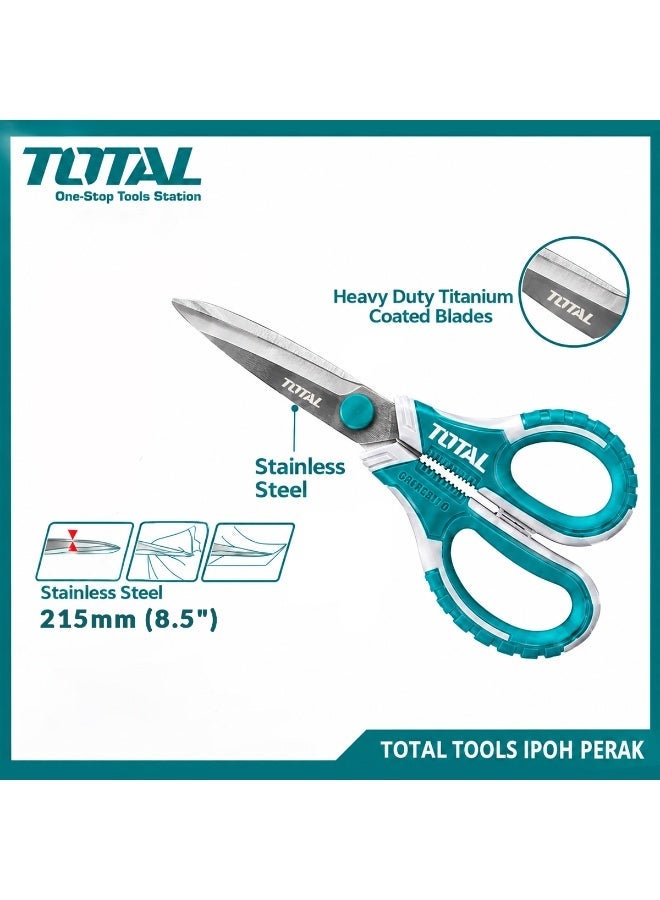TOTAL 215mm 8.5 Inch Stainless Steel Scissors THSCRS812001, Heavy Duty Multipurpose Cutting Scissor with Soft Grip Handle for Fabric, Paper, Cardboard, String, Packaging, Craft, Office, Home and DIY Use - Image 3