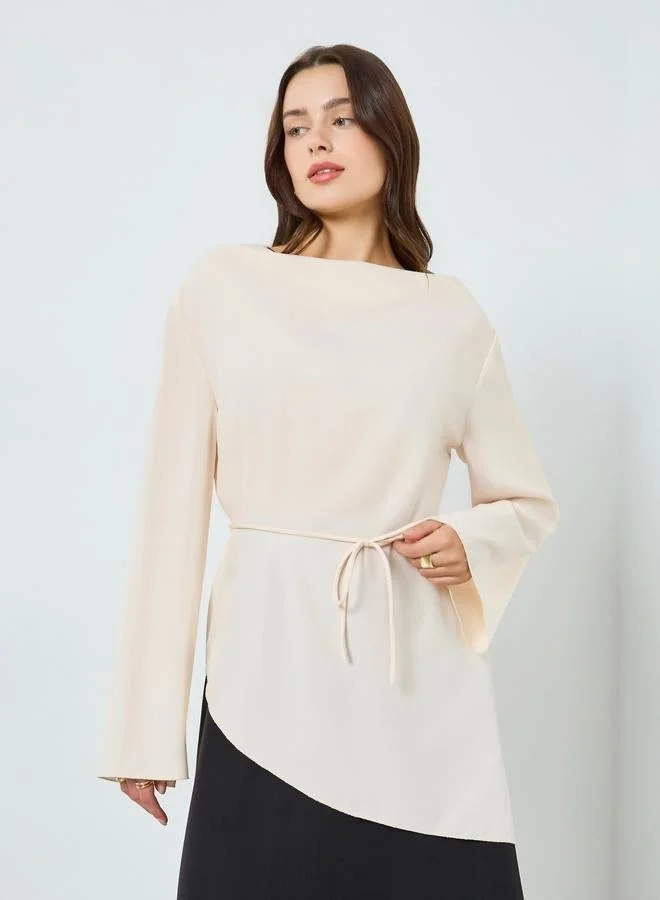 ستايلي بلوزة بأكمام طويلة ورباط خصر
