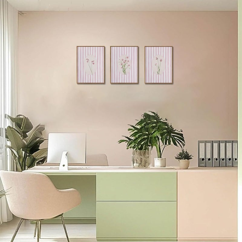 KISSFOX 3 Piece Floral Framed Wall Art Pink Wildflower Canvas Wall Art Flower Pictures Wall Decor Boho Botanical Paintings Poster Prints for Girly Room Bedroom Living Room - Image 4