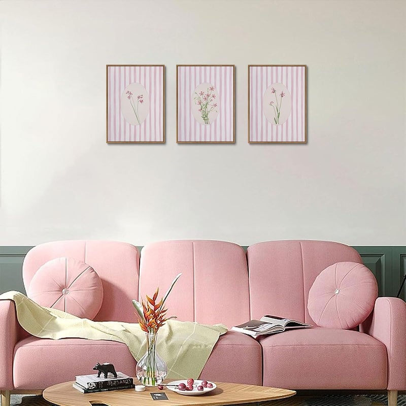 KISSFOX 3 Piece Floral Framed Wall Art Pink Wildflower Canvas Wall Art Flower Pictures Wall Decor Boho Botanical Paintings Poster Prints for Girly Room Bedroom Living Room - Image 2