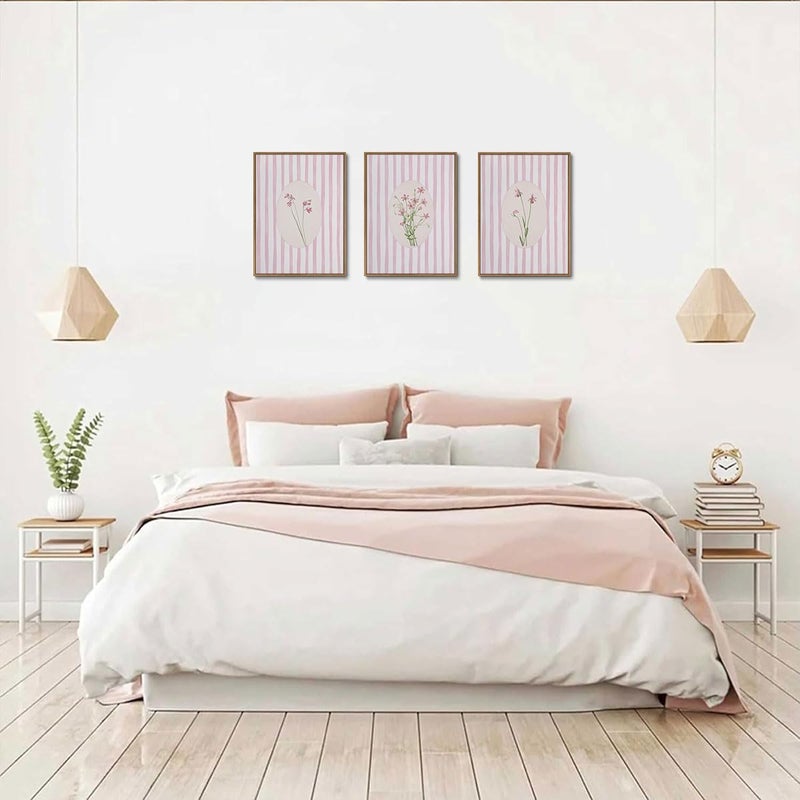 KISSFOX 3 Piece Floral Framed Wall Art Pink Wildflower Canvas Wall Art Flower Pictures Wall Decor Boho Botanical Paintings Poster Prints for Girly Room Bedroom Living Room - Image 3