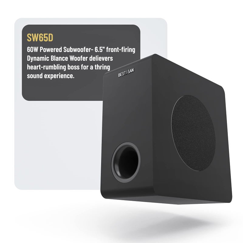 BESTISAN Powered Subwoofer, Bestisan 6.5" Active Home Audio Subwoofer in Compact Design for Receiver,Deep Bass in Black - Image 2