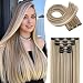 LONAI Clip in hair extensions 6PCS Straight 24" Hair Extensions for Womenï¼ŒHeat Resistant Synthetic Hairpiece-Ash Brown with Blonde Highlights - Image 2