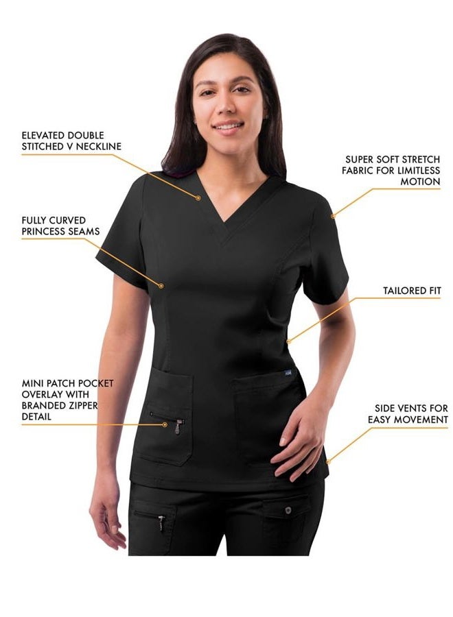 Adar Uniforms Adar Pro Scrubs For Women - Elevated V-Neck Scrub Top - P4212 - Black - XL - Image 3