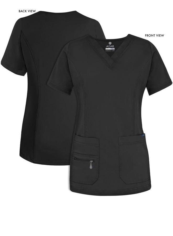 Adar Uniforms Adar Pro Scrubs For Women - Elevated V-Neck Scrub Top - P4212 - Black - XL - Image 5