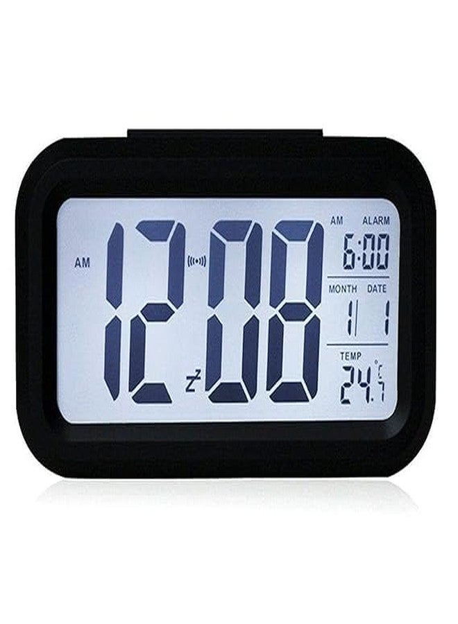MAKE A WISH Digital Alarm Clock with Automatic Sensor, Date and Temperature Display, Table Clock for Students, Home, Office, Corporate Use (Black Digital) - Image 1
