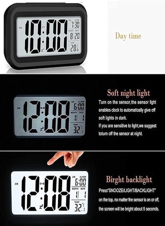 MAKE A WISH Digital Alarm Clock with Automatic Sensor, Date and Temperature Display, Table Clock for Students, Home, Office, Corporate Use (Black Digital) - Image 3