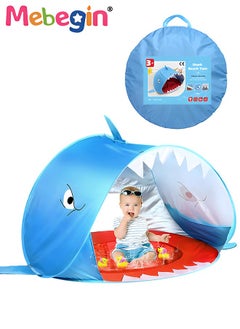 MEBEGIN Shark Pop Up Tent for Kids, Portable Playhouse for Indoor and Outdoor, Foldable Tent with Carry Bag, Mesh Curtain and Pockets, Enough Size for Playtime, Easy to Set Up, 120*83*70cm  - Image 2