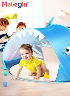 MEBEGIN Shark Pop Up Tent for Kids, Portable Playhouse for Indoor and Outdoor, Foldable Tent with Carry Bag, Mesh Curtain and Pockets, Enough Size for Playtime, Easy to Set Up, 120*83*70cm  - Image 1