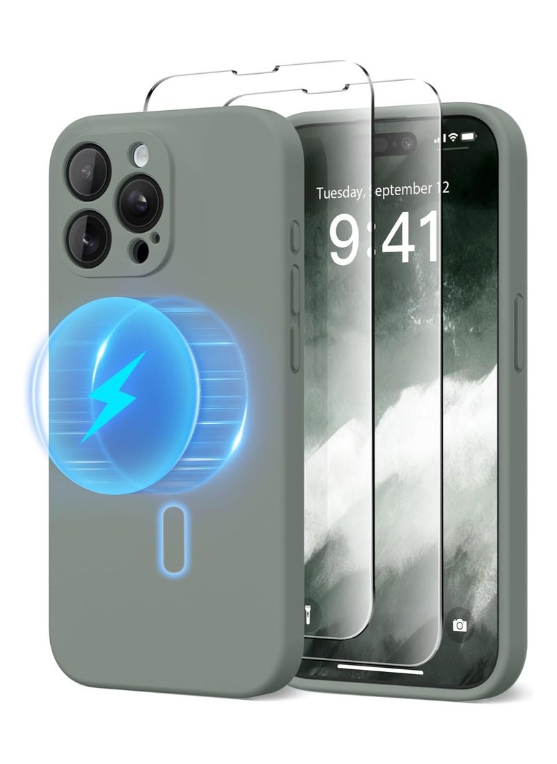 Raxoom Strong Magnetic for iPhone 15 Pro Max Case Silicone, Compatible with MagSafe, [Camera Protection][2X Screen Protectors]Slim Protective Case, Soft Anti-Scratch Microfiber Lining, Calke Green - Image 1