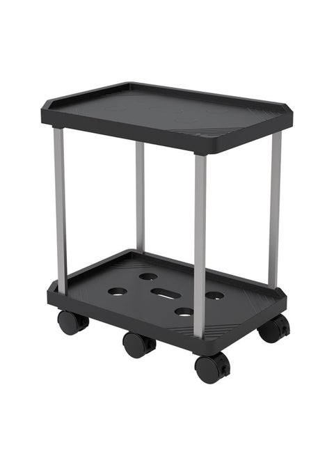 2 Tier Mobile Computer PC Tower Stand, CPU Holder Stand Cart with Rolling Caster Wheels Fits Most Gaming PC and Printer Under Desktop Black