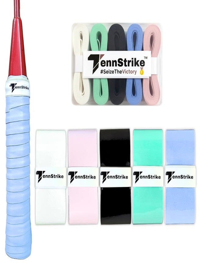Tennstrike Badminton Rubber Overgrip Box | Pack of 5 | Sweat-Absorbent, Anti-Slip, Tacky, Durable Grips | Multicolor Racket Overgrip Tape for Badminton, Tennis, Pickleball and More - Image 1