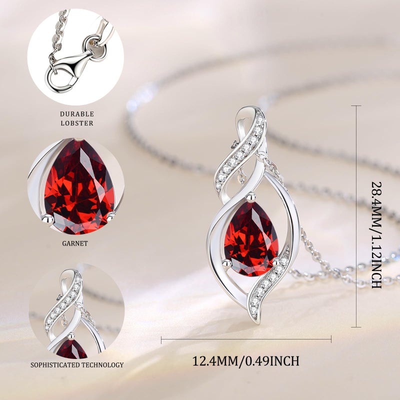 FANCIME January Birthstone Necklace for Women Garnet Teardrop Necklace Sterling Silver Infinity Love Birthday Gifts for Mom Women, 16"+2" Inches - Image 2