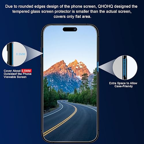 QHOHQ 3 Pack Privacy Screen Protector for iPhone 15 [6.1 Inch] with 3 Pack Camera Lens Protector, Anti Spy Tempered Glass Film, 9H Hardness, HD, Bubble Free, Case Friendly - Black - Image 4