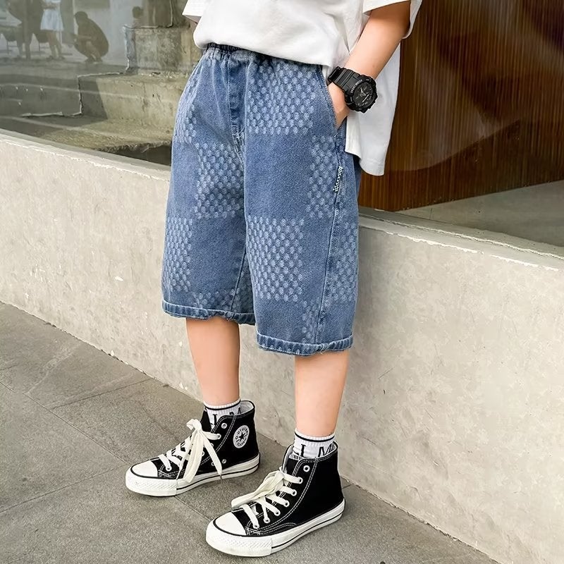 Boys' Denim Shorts Summer 2023 New Out-Wearing Trendy Workwear Pants Thin Street-length Pants for Middle and Big Children - Image 1