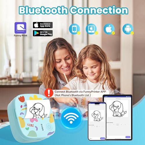 XenGro Mini Sticker Printer AHM2 Mini Thermal Printer with 3 Rolls Paper Portable Bluetooth Inkless Printpods Pocket Label Maker Suitable for Creative Kids DIY Diaries Photos Study Notes Blue - Image 3