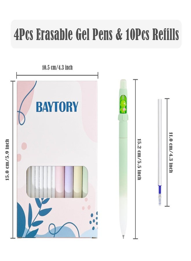 BAYTORY 4Pcs Cute Erasable Gel Pens, Rotatable Blue Ink Pen with 10 Refills, 0.5mm Fine Point with Erasers, Quick Dry Erasable Pens for Completing Sudoku and Crossword Puzzles (Blue Ink) - Image 2