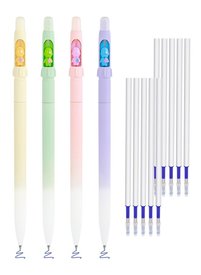 BAYTORY 4Pcs Cute Erasable Gel Pens, Rotatable Blue Ink Pen with 10 Refills, 0.5mm Fine Point with Erasers, Quick Dry Erasable Pens for Completing Sudoku and Crossword Puzzles (Blue Ink) - Image 1