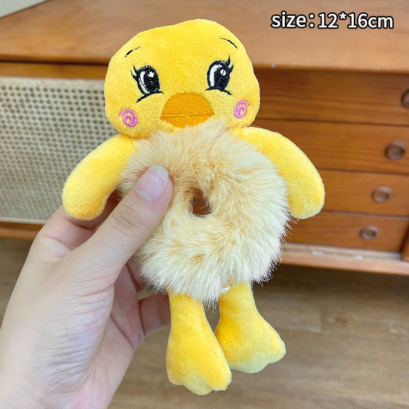 Generic Baowao Bear Hair Loop 2023 New Cute Plush Bear Tie-up Rope Womens Internet Celebratory Cartoon Hair Rope Pontail Rubber Tendon 6# Little Yellow Duck