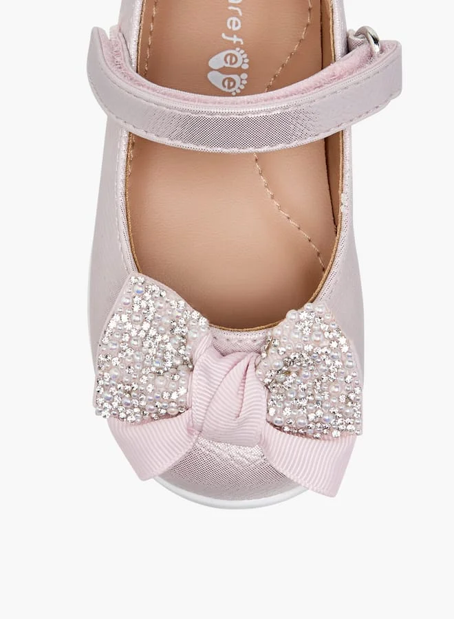 Barefeet Girls Bow Embellished Mary Jane Shoes with Hook and Loop Closure