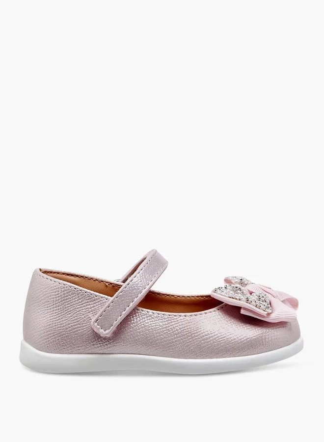 Barefeet Girls Bow Embellished Mary Jane Shoes with Hook and Loop Closure