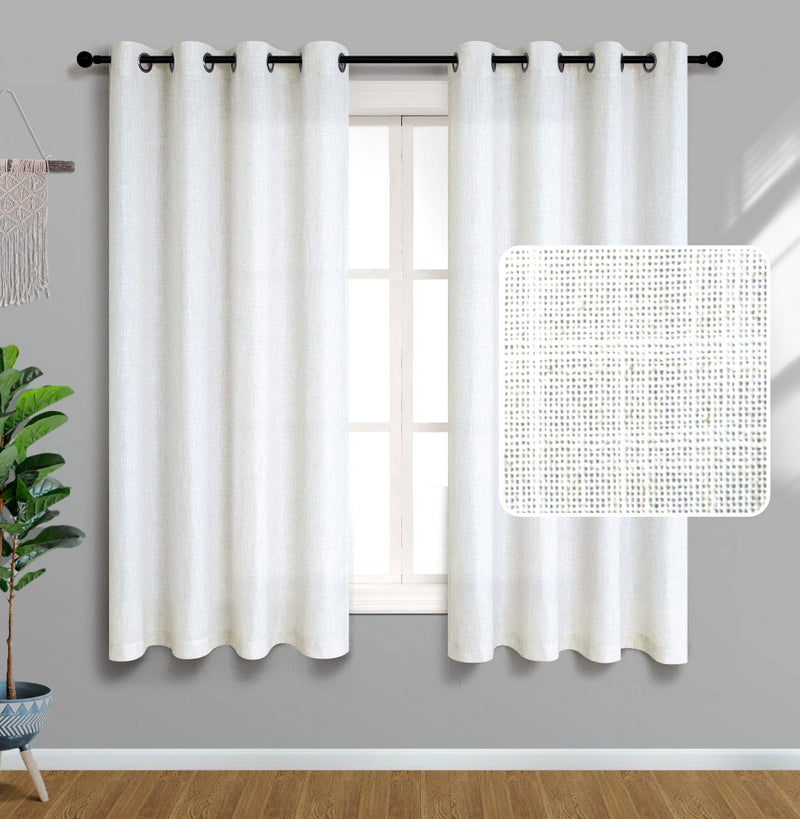 Pitalk Off White Bedroom Curtains 63 Inches Long Winter Insulated Thick Sheers Textured Neutral Boho Nursery Natural Linen Semi Sheer Drapes for Living Room 63 Inch Length 2 Panels Set Cream Ivory - Image 3