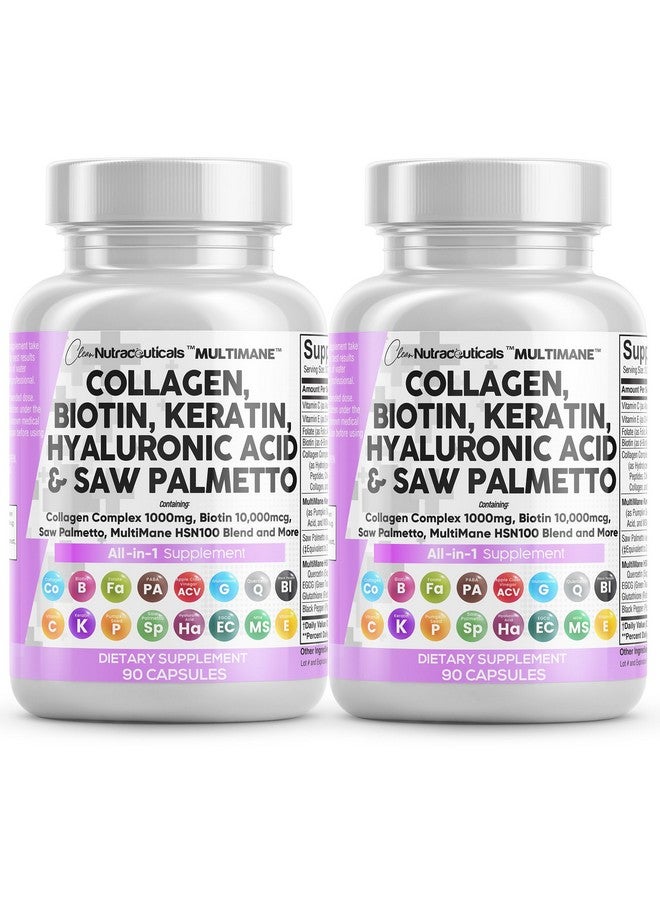 Clean Nutraceuticals Clean Nutraceuticals Collagen Pills 1000mg Biotin 10000mcg Keratin Saw Palmetto 2500mg Hyaluronic Acid - Hair Skin & Nails Vitamins & DHT Blocker with Vitamin E Folic Acid Pumpkin Seed MSM - 2Pack - Image 1