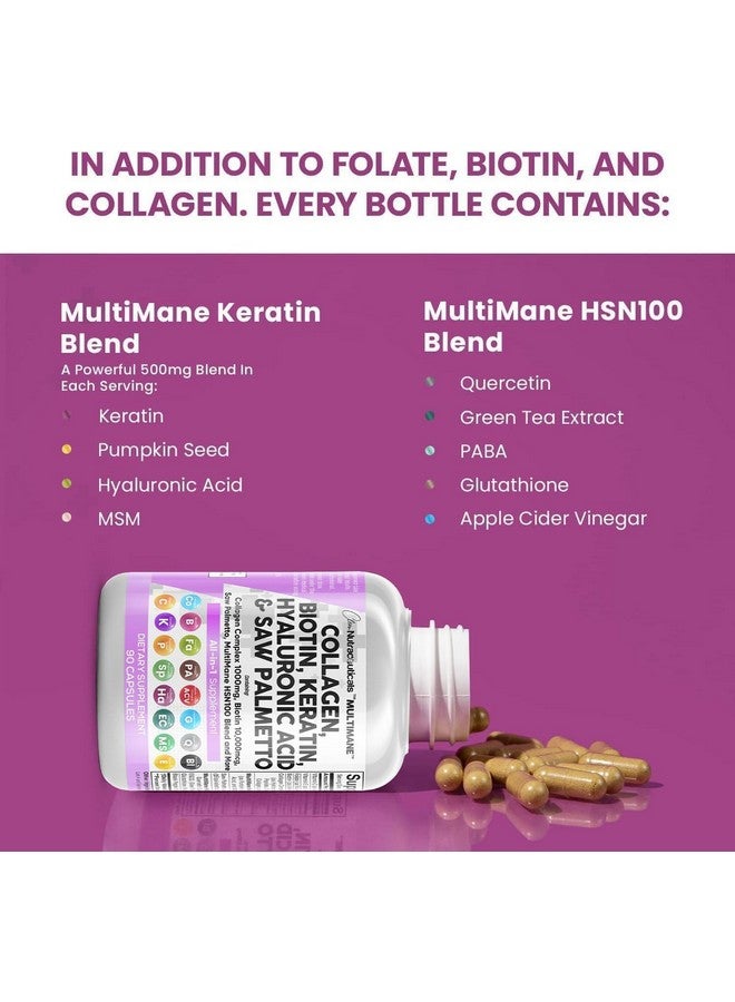 Clean Nutraceuticals Clean Nutraceuticals Collagen Pills 1000mg Biotin 10000mcg Keratin Saw Palmetto 2500mg Hyaluronic Acid - Hair Skin & Nails Vitamins & DHT Blocker with Vitamin E Folic Acid Pumpkin Seed MSM - 2Pack - Image 3