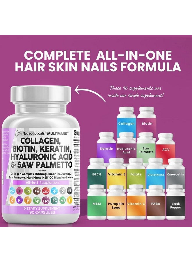 Clean Nutraceuticals Clean Nutraceuticals Collagen Pills 1000mg Biotin 10000mcg Keratin Saw Palmetto 2500mg Hyaluronic Acid - Hair Skin & Nails Vitamins & DHT Blocker with Vitamin E Folic Acid Pumpkin Seed MSM - 2Pack - Image 2