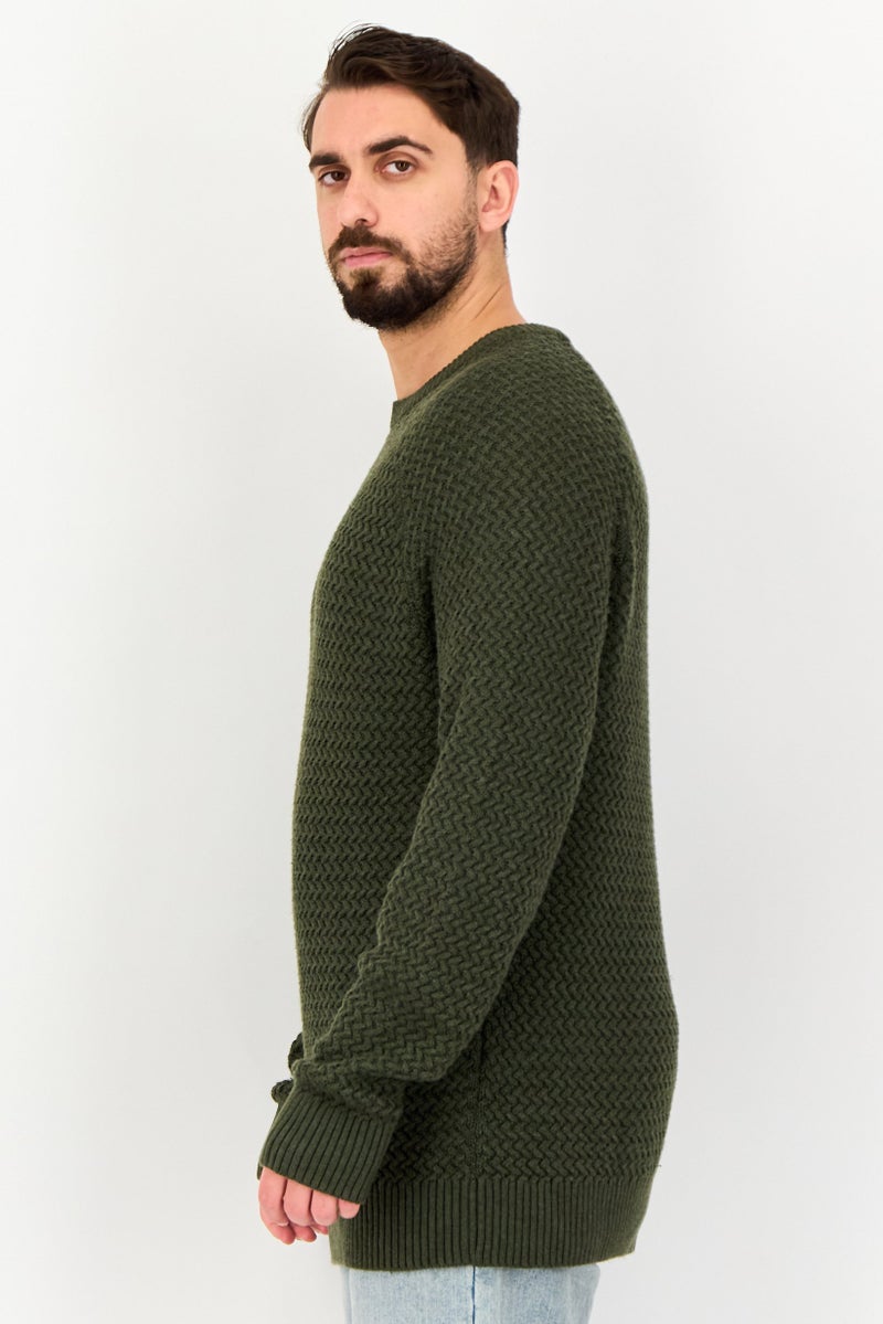 Celio Men Crew Neck Knitted Sweater, Dark Olive - Image 2