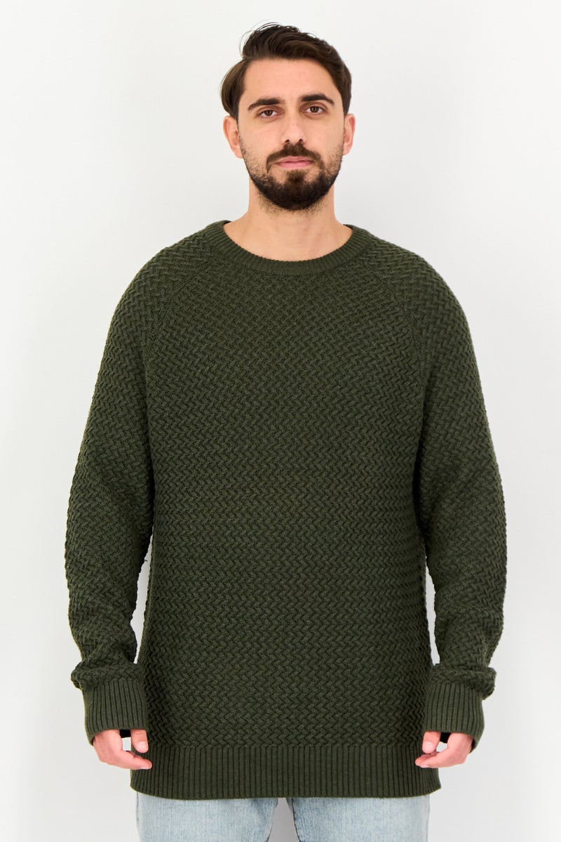 Celio Men Crew Neck Knitted Sweater, Dark Olive - Image 1