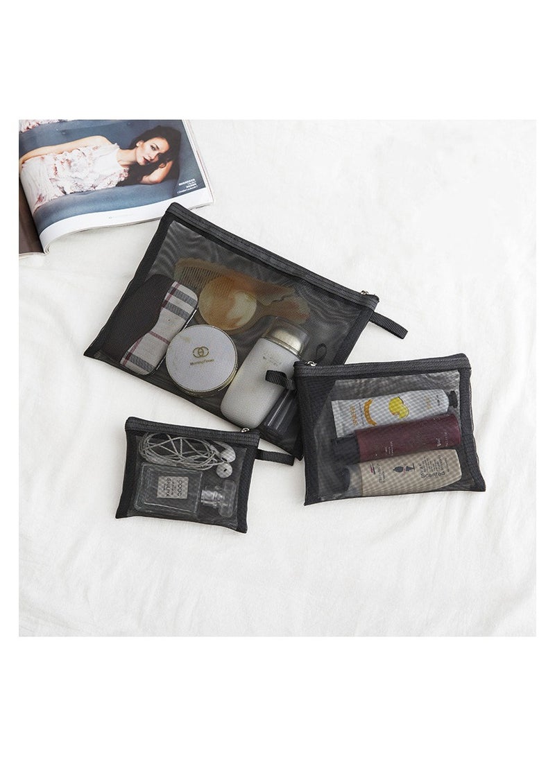 3 عبوات حقيبة مستحضرات تجميل شبكية، حقائب تنظيم من النايلون، حقائب تنظيم الحقائب، حقائب شبكية، حقائب تنظيم السفر بسحاب - Image 4