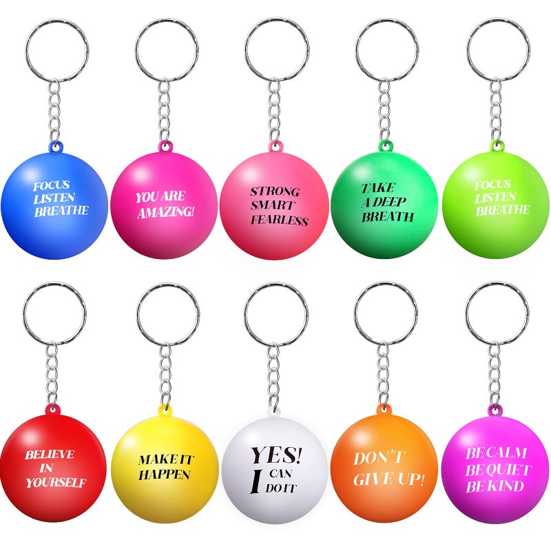 Zomiboo 20 Pcs Motivational Stress Balls Keychains Colorful Foam Balls with Quotes Inspirational Stress Relief Ball Relieve Anxiety Bright Colors - Image 2