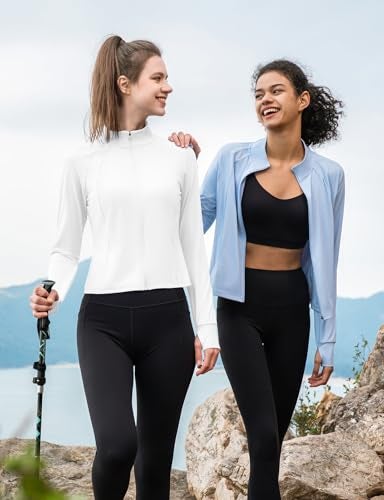 baleaf Womens UPF 50 Sun Crop Shirt with Pockets Full Zip Cooling Quick Dry Long Sleeve Jacket for Golf Hiking Ultra White S - Image 3