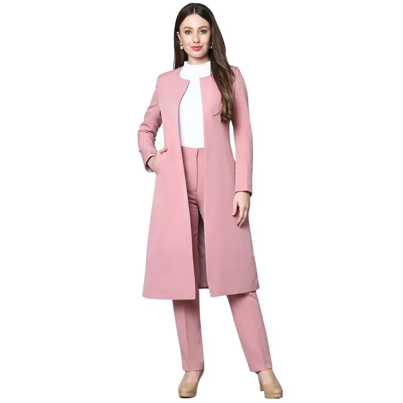 Exude طقم بليزر طويل وردي وسروال للنساء - Image 1