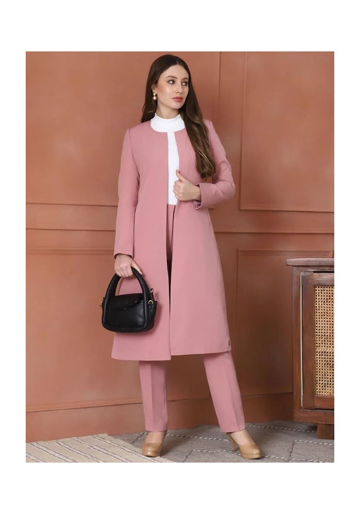 Exude طقم بليزر طويل وردي وسروال للنساء - Image 3