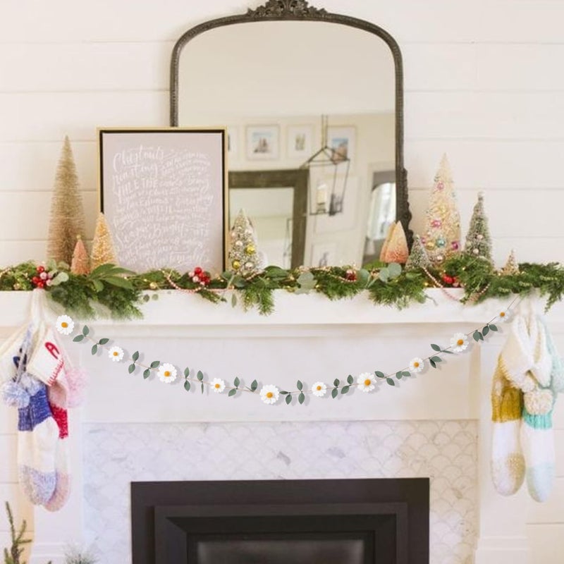 UOAOU Wool Felt Daisy Chain Banner Garland - Daisy 1st Birthday Decorations,Daisy Themed Party Decorations,Nursery Wedding Decoration,White Wool Felt Daisy Green Leaf Garland - Image 3