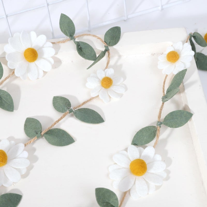 UOAOU Wool Felt Daisy Chain Banner Garland - Daisy 1st Birthday Decorations,Daisy Themed Party Decorations,Nursery Wedding Decoration,White Wool Felt Daisy Green Leaf Garland - Image 5