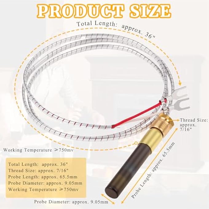 36 INCH THERMOPILE GENERATOR 750MV FIT FOR FIRE GAS STOVES HEAT GLO GAS STOVES OVEN WATER HEATER FRYING FURNACE GAS FIREPLACE THERMOPILE REPLACEMENT (5PCS THERMOPILE) - Image 3