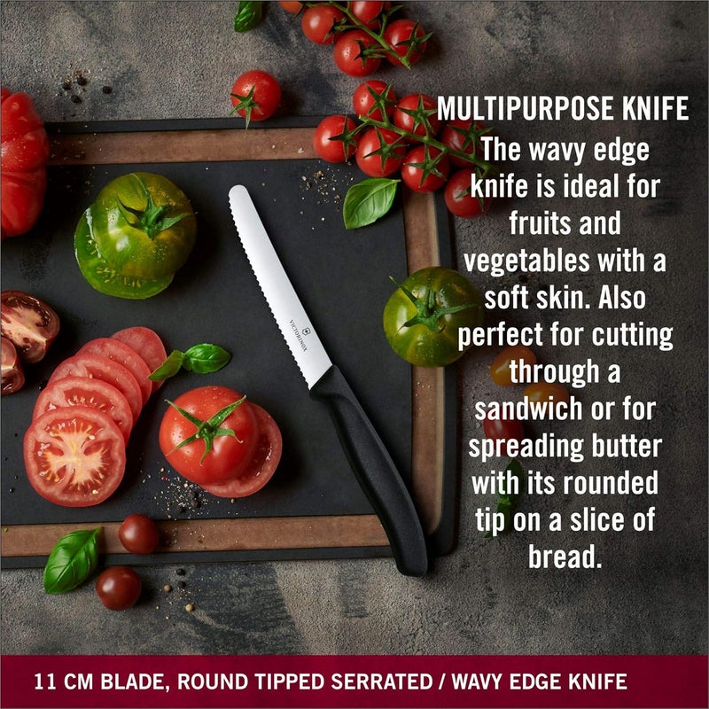 Victorinox طقم سكاكين مطبخ سويسري كلاسيكي من فيكتورينوكس مصنوع من الفولاذ المقاوم للصدأ 2 قطعة حافة متموجة 11 سم وقشارة عالمية أدوات ومستلزمات المطبخ CB7607533 - Image 3