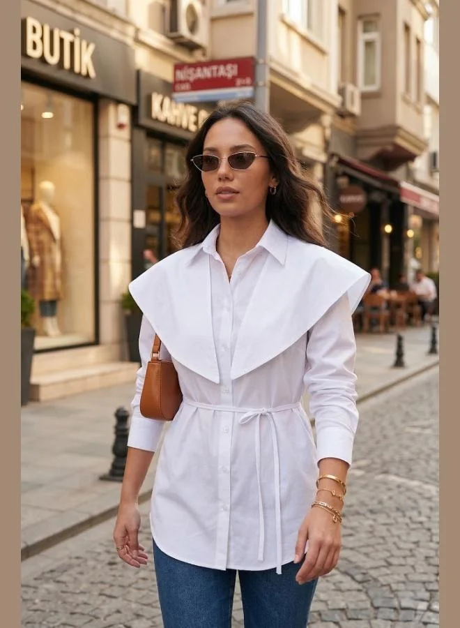 ليلا Lela Cotton Cape Detail Regular Fit Long Sleeve Shirt Women's SHIRT 6774128