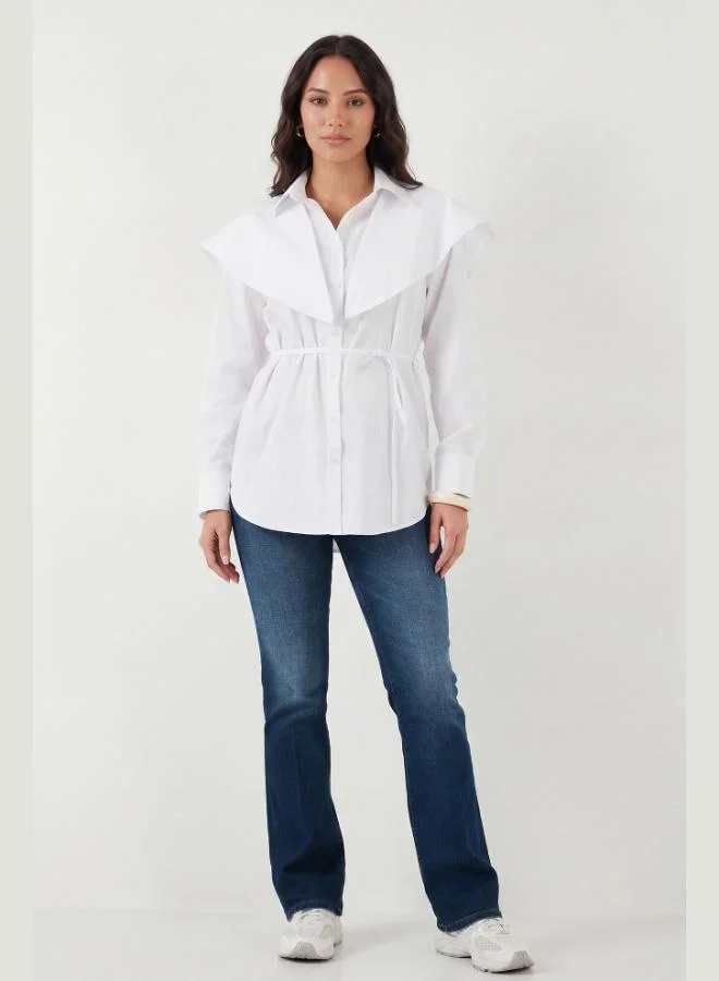 ليلا Lela Cotton Cape Detail Regular Fit Long Sleeve Shirt Women's SHIRT 6774128