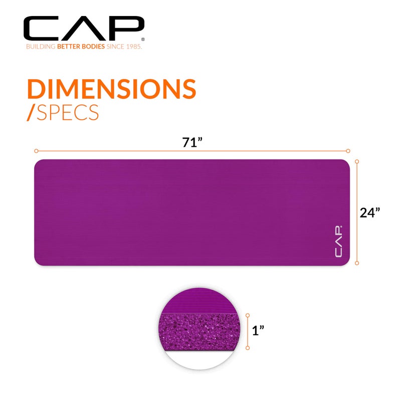 CAP Barbell Yoga Mat 1" Thick with Carrying Strap - High Density Exercise Mat for Yoga, Pilates, Stretching, Floor & Fitness Workouts - 74''x24''x1 | Wine - Image 4